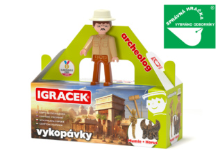 Igráček Archeolog - figurka s egyptskými vykopávkami Mumie a sošky boha Hora