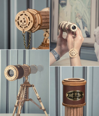 RoboTime 3D dřevěná mechanická skládačka Pirátský dalekohled