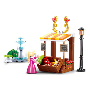 Sluban Girls Dream Village M38-B0870 Dobový stánek s ovocem a fontána
