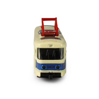 Kovová česká retro tramvaj modrá 16 cm-otevírací dveře