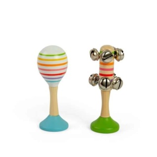 Bigjigs Toys Sada Rumba koule žlutá a rolničky růžové