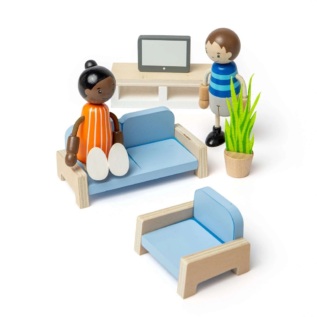 Bigjigs Toys Dřevěný nábytek do domečku pro panenky Obývací pokoj