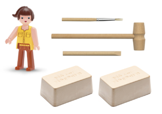 Igráček Paleontoložka - figurka s vykopávkami dinosaurů Parasaurolopha a Diplodoca