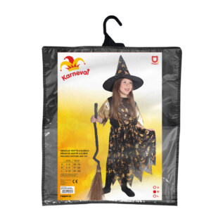 Dětský kostým čarodějnice černo-zlatá s kloboukem (M)