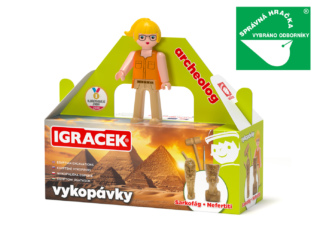 Igráček Archeoložka - figurka s egyptskými vykopávkami sarkofágu a sošky Nefertiti