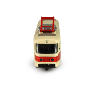 Kovová česká retro tramvaj červená 16 cm-otevírací dveře