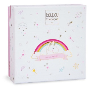 Doudou Dárková sada - plyšový muchláček jednorožec růžový 20 cm