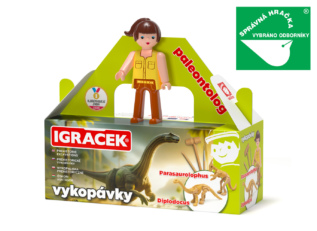 Igráček Paleontoložka - figurka s vykopávkami dinosaurů Parasaurolopha a Diplodoca