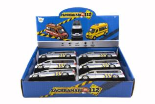 Auto policie kovové 15cm na baterie se světlem se zvukem na zpětné natažení 6ks v boxu