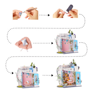 RoboTime 3D dřevěná skládačka Miniatura domečku Střešní terasa