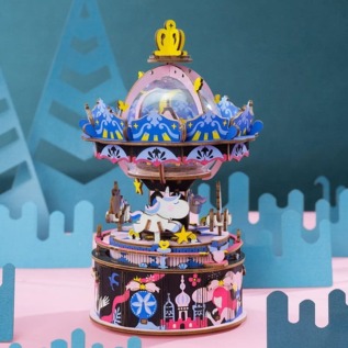 RoboTime 3D dřevěná skládačka hrací skříňky Veselý kolotoč