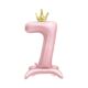 Balónek fóliový Stojící číslo 7 s korunkou světle růžové 82 cm