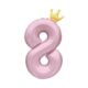 Balónek fóliový 82 cm světle růžový s korunkou číslo 8