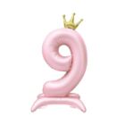 Balónek fóliový Stojící číslo 9 s korunkou světle růžové 82 cm