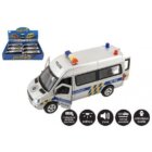 Auto Policie dodávka 15cm kovová s plastovými doplňky na baterie se světlem se zvukem na zpětné nata