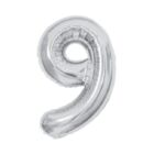 Balónek fóliový 85 cm stříbrný číslo 9