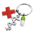 Troika klíčenka - červený kříž, pilulka, Aeskulapova hůl Get well (kovová, mix barev)