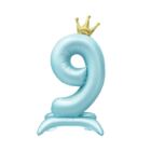Balónek fóliový Stojící číslo 9 s korunkou světle modré 82 cm