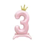 Balónek fóliový Stojící číslo 3 s korunkou světle růžové 82 cm