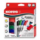 Kores K-MARKER SET 4 ks popisovače na bílé tabule a flipcharty kulatý hrot + stírací magnetická houb