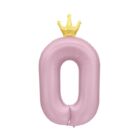 Balónek fóliový 82 cm světle růžový s korunkou číslo 0