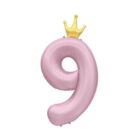 Balónek fóliový 82 cm světle růžový s korunkou číslo 9