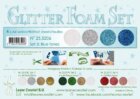 LEANE Speciální pěnová guma na výrobu květin A4 - Glitter modrá, bílá,stříbrná 4 ks