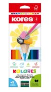 Kores Trojhranné pastelky KOLORES 3 mm s ořezávátkem 12 barev