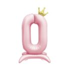 Balónek fóliový Stojící číslo 0 s korunkou světle růžové 82 cm