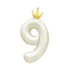 Balónek fóliový 82 cm světle krémový s korunkou číslo 9