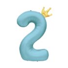 Balónek fóliový 82 cm světle modrý s korunkou číslo 2
