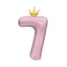 Balónek fóliový 82 cm světle růžový s korunkou číslo 7