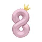 Balónek fóliový 82 cm světle růžový s korunkou číslo 8