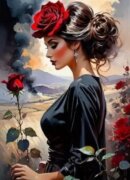 Diamantový obrázek - Profil dámy s růžemi 30x40 cm