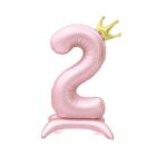 Balónek fóliový Stojící číslo 2 s korunkou světle růžové 82 cm