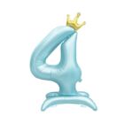Balónek fóliový Stojící číslo 4 s korunkou světle modré 82 cm