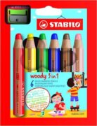 Pastelka STABILO Woody 3v1 sada 6 ks v poudru s ořezávátkem