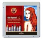 Koh-i-noor pastelky WAX AQUARELL souprava 12 ks doplněná o štětec, ořezávátko a grafitovou tužku v p