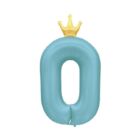 Balónek fóliový 82 cm světle modrý s korunkou číslo 0