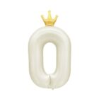 Balónek fóliový 82 cm světle krémový s korunkou číslo 0