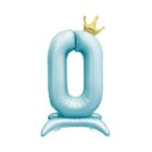 Balónek fóliový Stojící číslo 0 s korunkou světle modré 82 cm