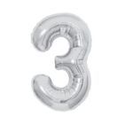 Balónek fóliový 85 cm stříbrný číslo 3