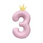 Balónek fóliový 82 cm světle růžový s korunkou číslo 3